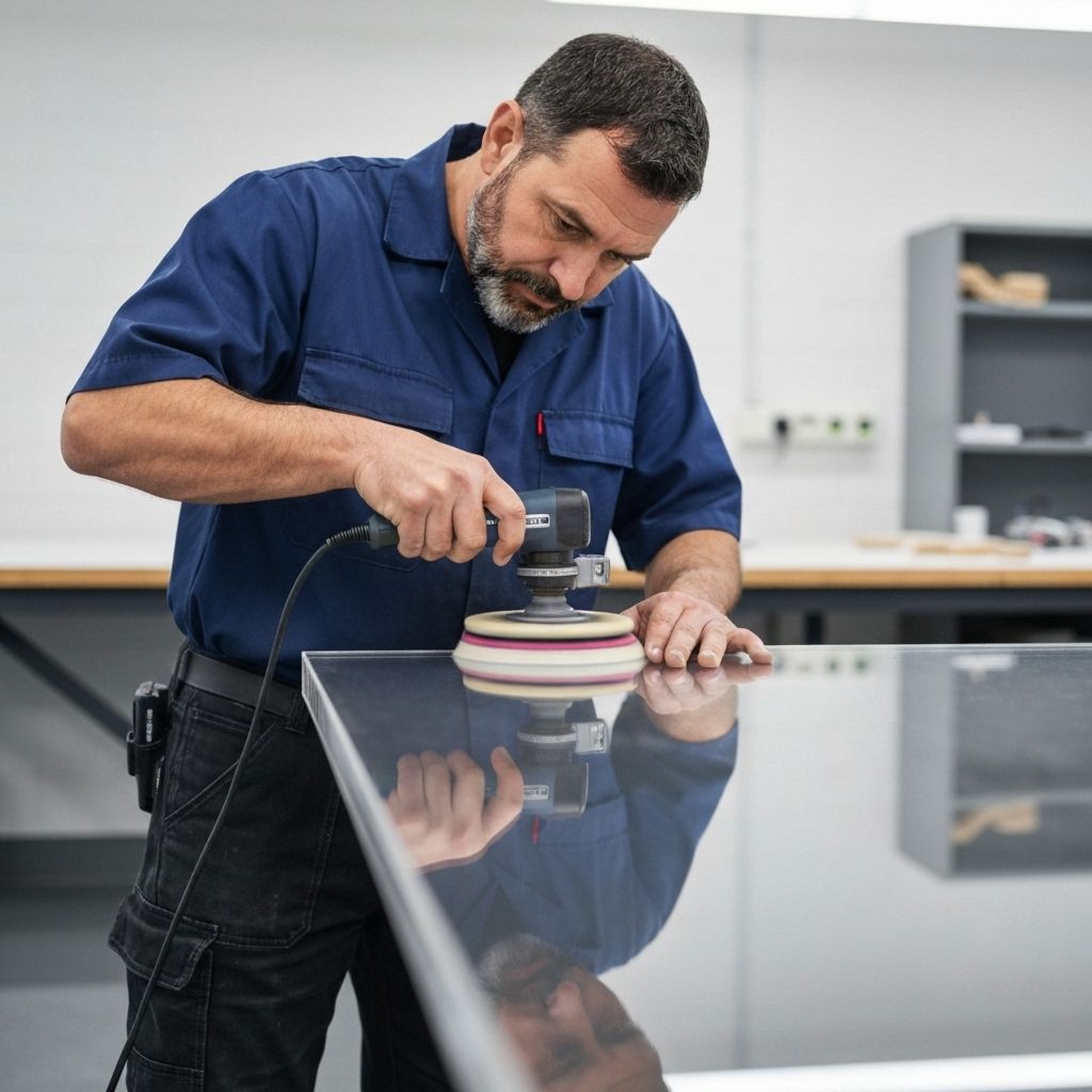 Professional acrylic repair technician restoring crystal clarity to acrylic surface